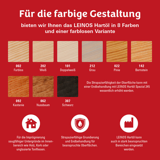 LEINOS Holzöl 250 ml | Hartöl Farblos für Tische Möbel Arbeitsplatten | Teak Eiche Möbelöl für effektive Versiegelung und langanhaltenden Schutz im Innenbereich