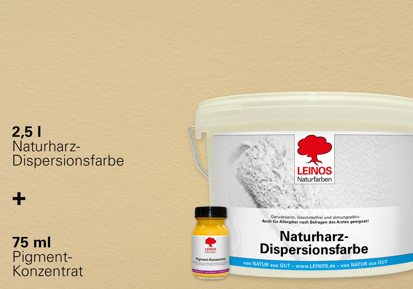LEINOS Set Wandfarbe - Naturharz-Dispersionsfarbe 660 + Pigment-Konzentrat 668