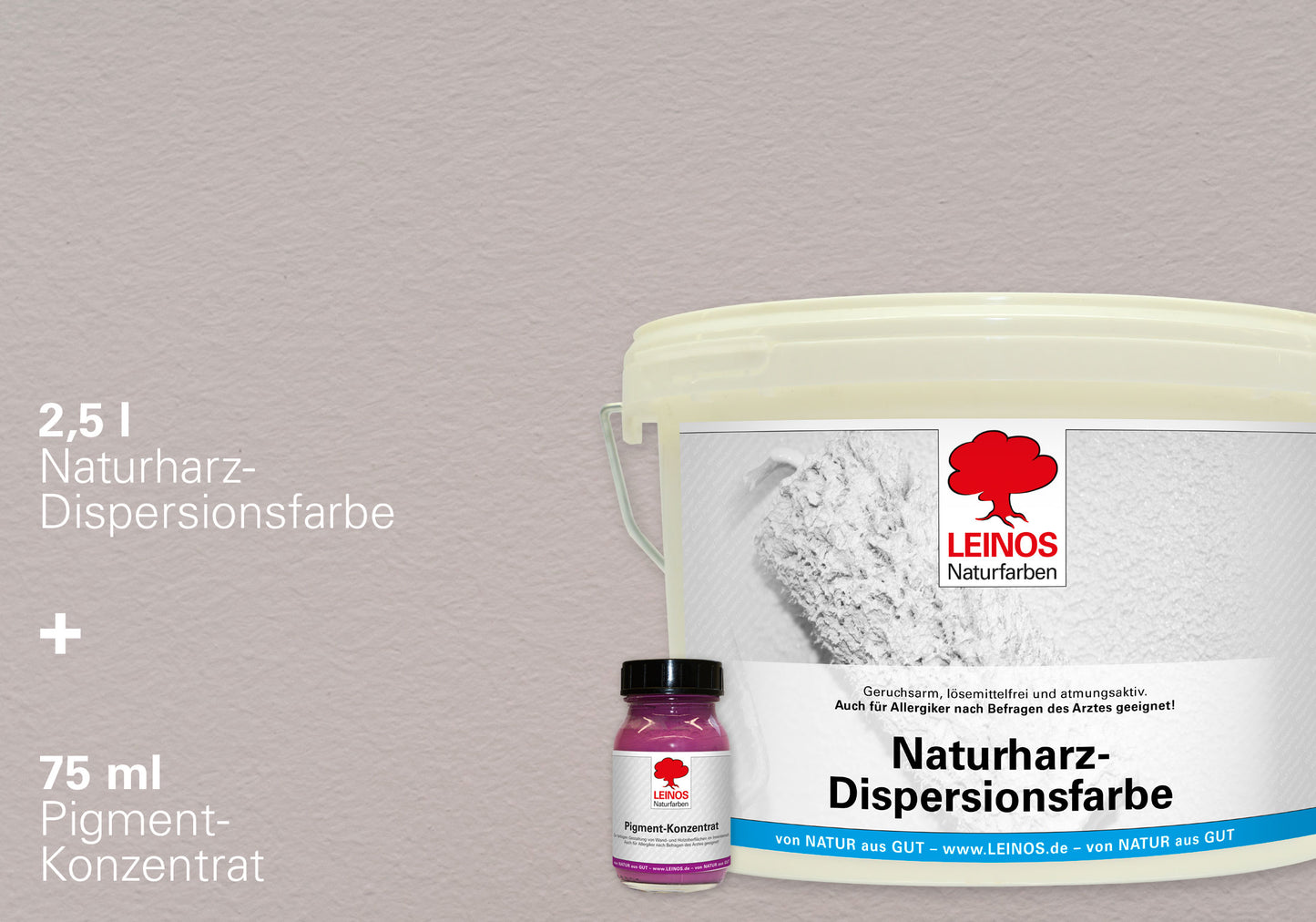 LEINOS Set Wandfarbe - Naturharz-Dispersionsfarbe 660 + Pigment-Konzentrat 668