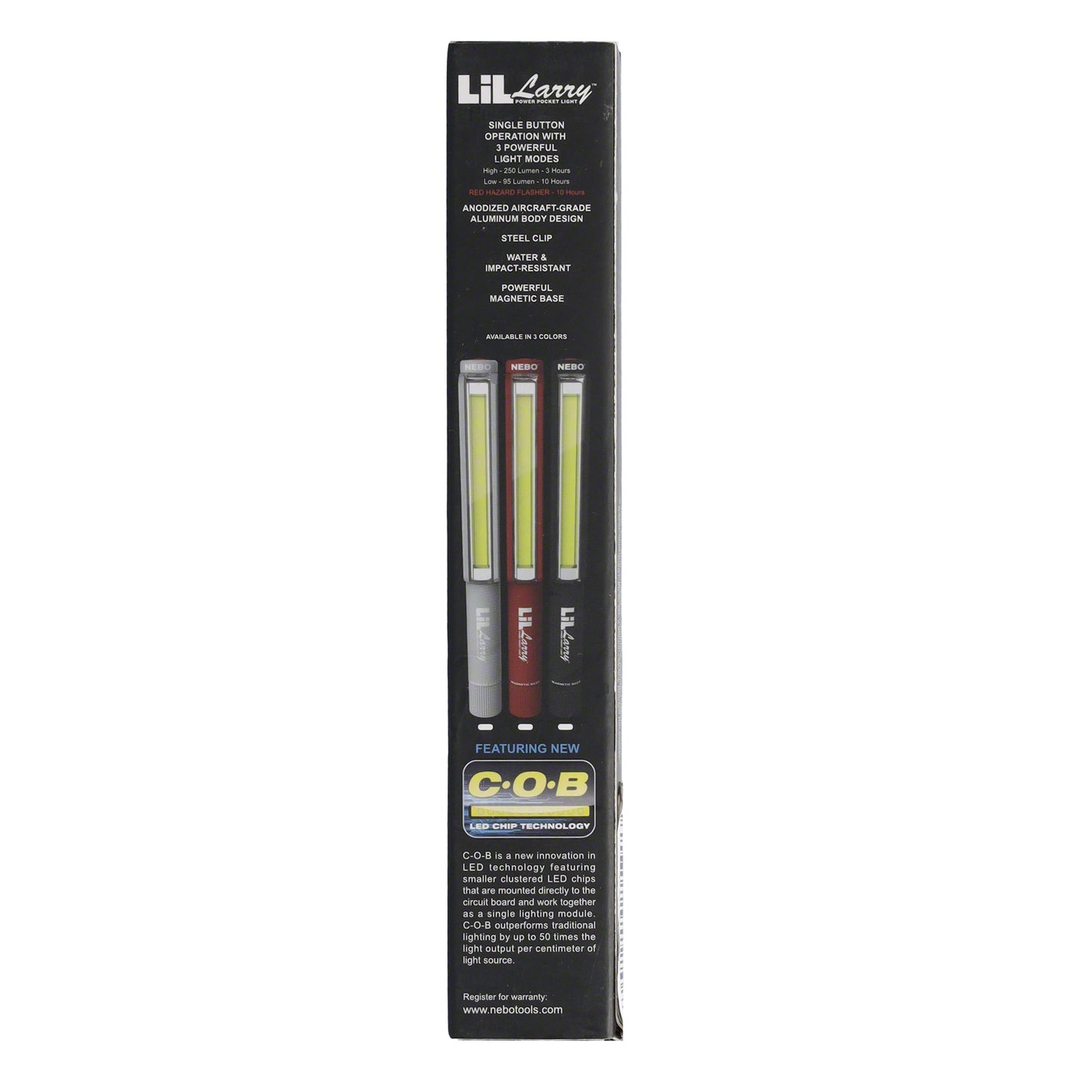 LIL LARRY Power Taschenlampe. 250 Lumen & Roter Blitzmodus, silber