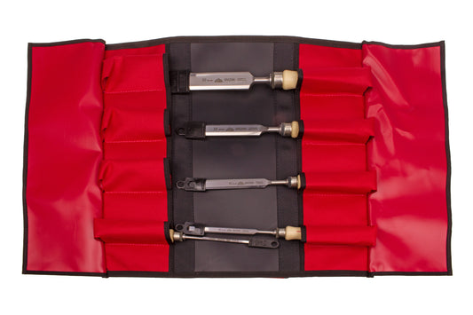 STUBAI Spezial Stemmeisensatz S353105 | 5-teiliges Stechbeitel-Set in Rolltasche | Schwedische Form mit Weißbuchenholz-Griff | Hochglanzpolierte Spiegelfläche für präzise Holzbearbeitung, Schreiner & Tischler