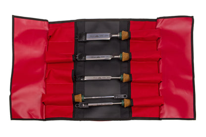 STUBAI Stemmeisen Set mit Korkgriff | 5-teilig (4/10/16/20/30 mm) in robuster Rolltasche | Stechbeitel mit rutschfestem KORK-Heft – ergonomisch, langlebig & präzise | Profi-Holzbearbeitung für Schreiner & Tischler