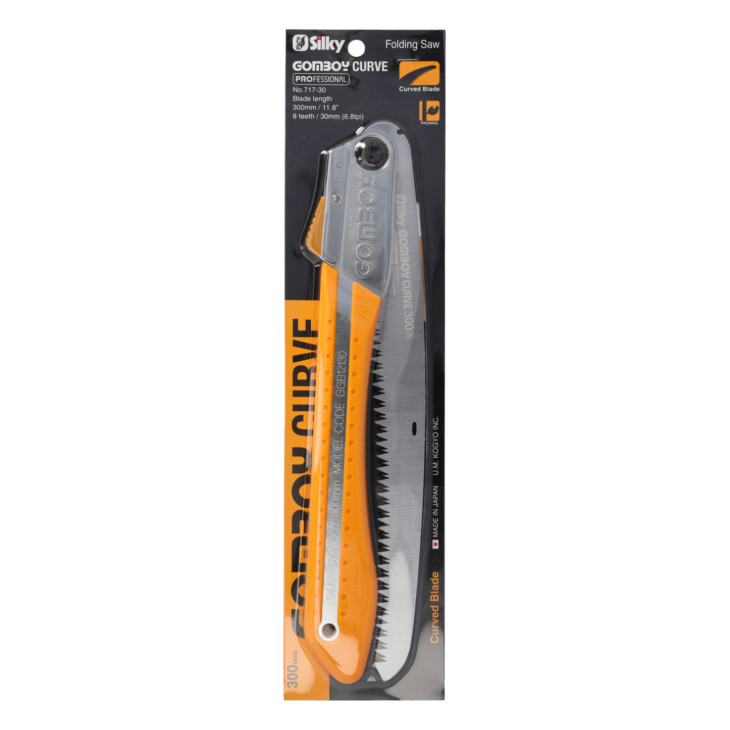 Silky Gomboy Curve Klappsäge – gebogene Klinge 300 mm; grobe 8/30 mm Verzahnung für frisches Holz; Blatt mit gerader Variante austauschbar  Aggressiver Schnitt, ideal für nasses / frisches Holz