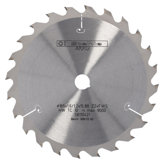 STEHLE Kreissägeblatt 165x1,6/1,2x15,88mm Z24 F/WS Massivholz – sehr feiner Schnitt · Dünnschnitt für Akku-Handkreissägen · für Hart- und Weichholz