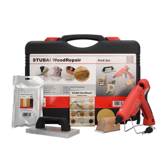 BCD360 Holzreparatur-Set Profi-Koffer | Komplettes Astfüller-System für professionelle Holzreparaturen | inkl. Pistole mit Thermostat, Kühleisen, Hobel, Farbwechsler & 8 Füllstäbe MIX