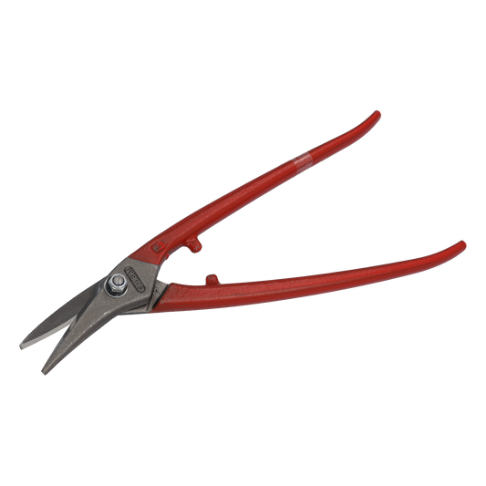 STUBAI KOMBI-BLECHSCHERE 280 mm linksschneidend – Spezialschere für Kurvenschnitte & lange Schnitte, polierter Kopf, Härte 60–62 HRC, Werkzeugstahl, rot kunststoffbeschichtet