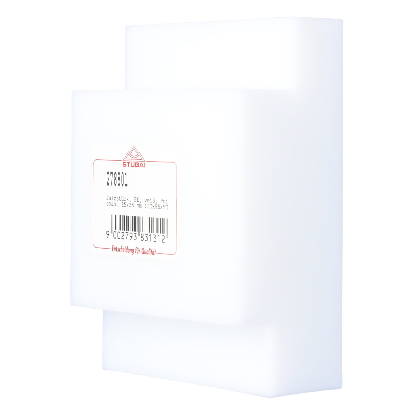 STUBAI Kunststoff-Falzstück PE für Gewerbe mit Handgriff, Prisma 25+35 mm, 130×95×50 mm, weiß – präzise & schonende Falzung beschichteter NE-Metalle, ergonomisch, robust, langlebig, kompakt, einfach.!