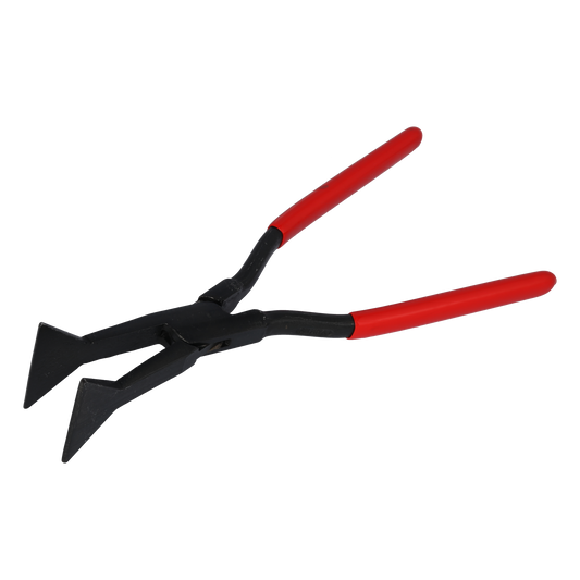 Quetschfalzzange 2828 – Spezialfalzzange geschmiedet, Backen 80 mm vergütet, Kanten abgerundet, rot kunststoffbeschichtet, ideal für hohe Falze und exaktes Eckfalzen, 850 g Gewicht