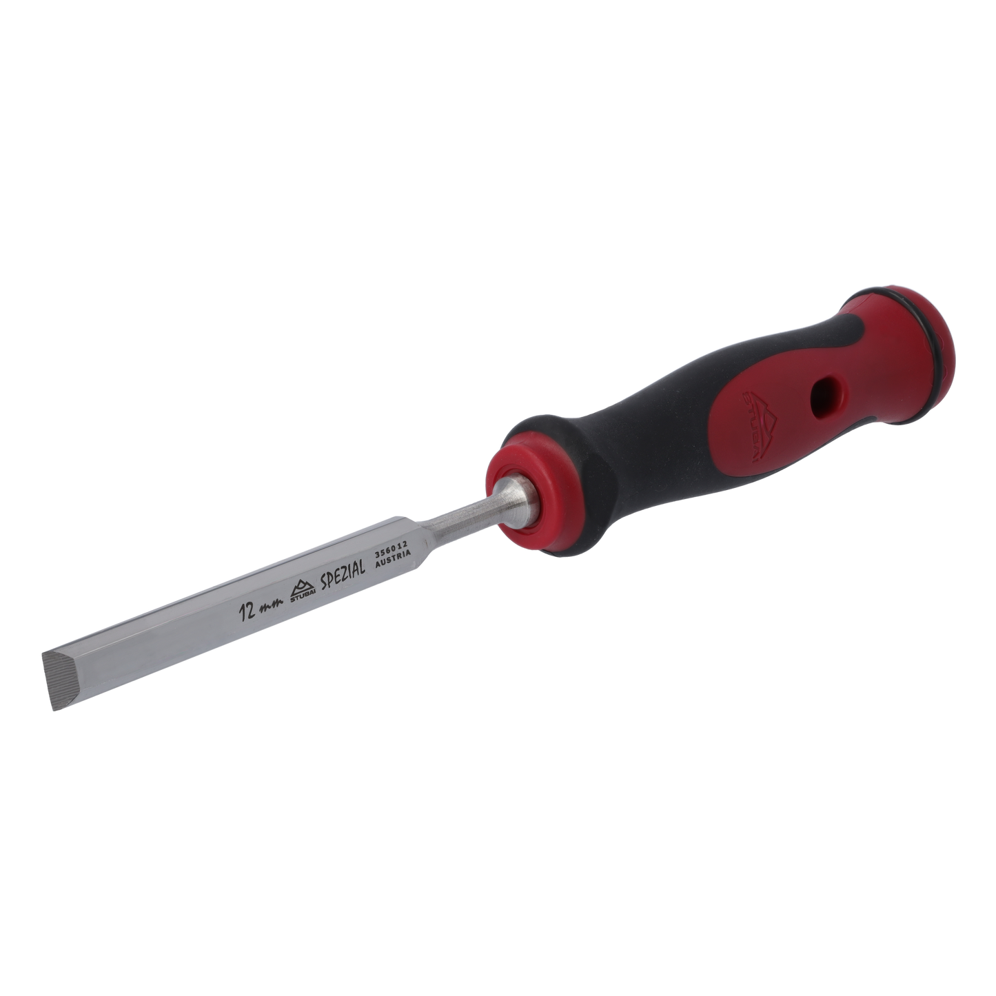 Stemmeisen mit rot-schwarzem 2K-Griff, 12mm, STUBAI Profi Stechbeitel zur präzisen Holzbearbeitung, Stecheisen für Schreiner Tischler