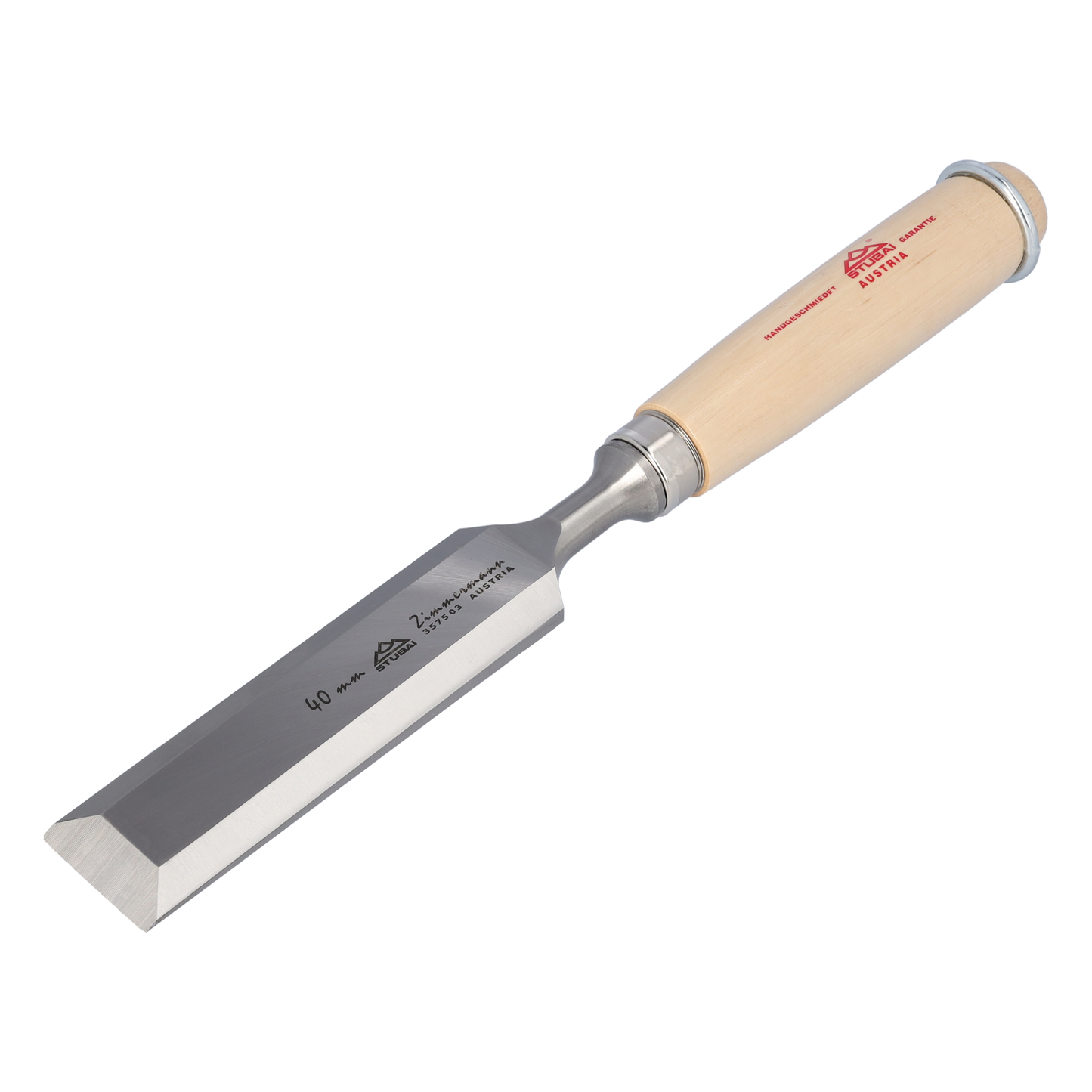 STUBAI Zimmermanns-Stemmeisen Set | 3-teiliges Stechbeitel-Set mit langer Klinge 30/35/40 mm | Ergonomische Weißbuchenholz-Griffe mit Schlagring | Profi Stecheisen für präzise Holzbearbeitung, Schreiner & Tischler