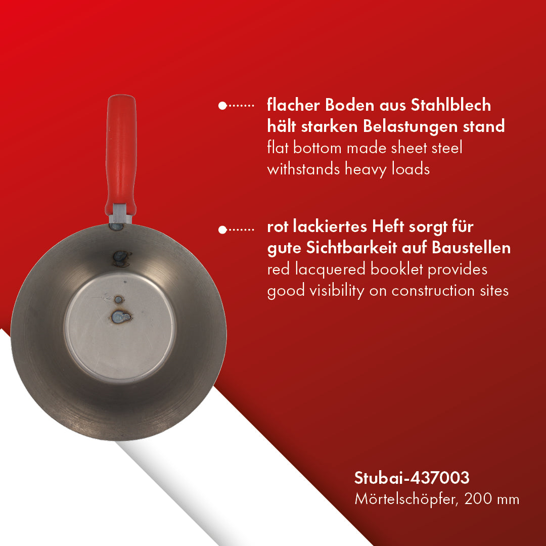 STUBAI Mörtelpfanne blank 200 mm | robuste Gipserpfanne aus Stahlblech | zum Mischen & Transportieren von Mörtel, Putz, Spachtelmasse | glatte Oberfläche | innen & außen