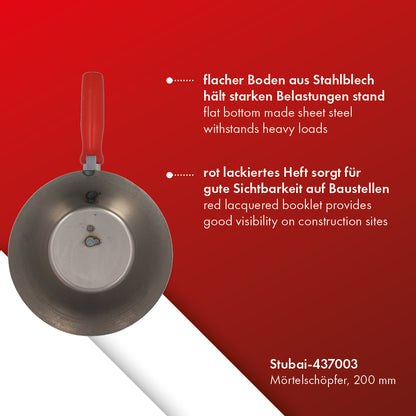 STUBAI Mörtelpfanne blank 200 mm | robuste Gipserpfanne aus Stahlblech | zum Mischen & Transportieren von Mörtel, Putz, Spachtelmasse | glatte Oberfläche | innen & außen
