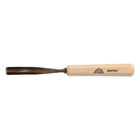 STUBAI Stemmeisen Stechbeitel Serie 52 - Form 20 | Gebogenes Hohleisen 10 mm, mit Holzgriff, für Figurenarbeiten, Profilleisten, Darstellung von welligem Haar und Wasser, zur Bearbeitung von Holz