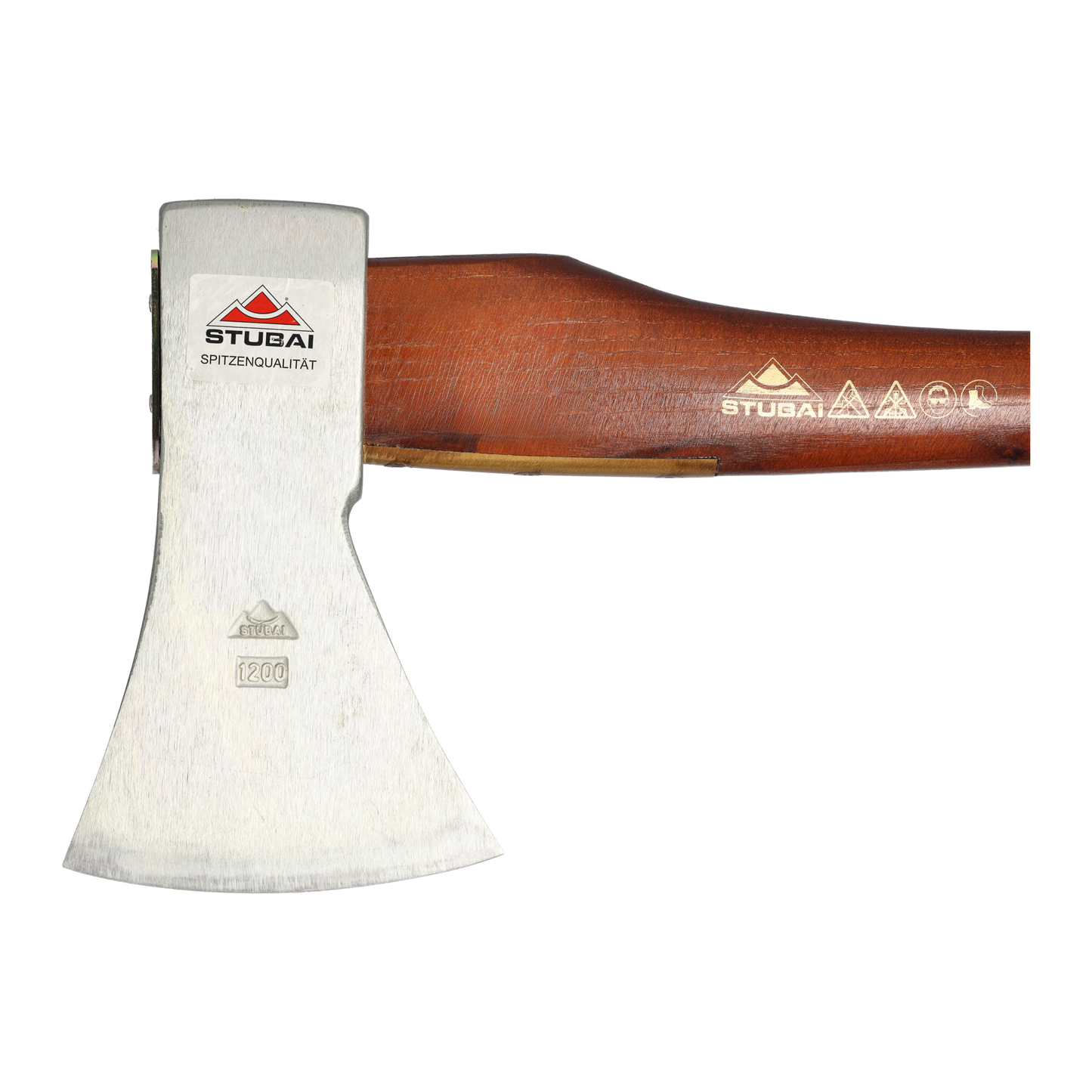 STUBAI Astbeil 1200 g Kopfgewicht, Nirolook-Kopf, Messing-Stielschutz, Eschenstiel dunkelbraun hochglanzlackiert, 700 mm Länge, inkl. schwarzem Schneidenschutz (Art.-Nr. 671604NRM)