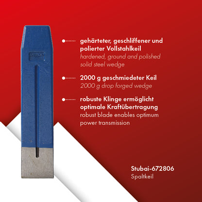 STUBAI Spaltkeil 250 mm | 2000 g | Holzspalter aus Vollstahl, geschmiedet