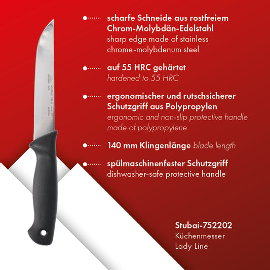 STUBAI hochwertiges Küchenmesser gerader Rücken | 140 mm | Haushaltsmesser Lady Line aus Edelstahl für müheloses Schneiden von Fleisch, Gemüse, Obst & Lebensmitteln, rostfrei, spülmaschinenfest
