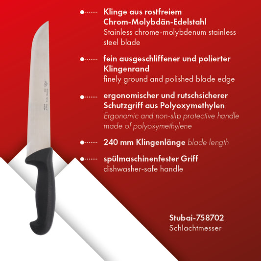 STUBAI Schlachtmesser | 240 mm | Block-, Bank-, Schlachtmesser aus Edelstahl, rostfrei, spülmaschinenfest