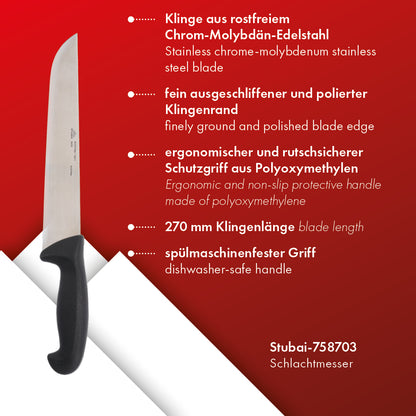 STUBAI Schlachtmesser | 270 mm | Block-, Bank-, Schlachtmesser aus Edelstahl, rostfrei, spülmaschinenfest