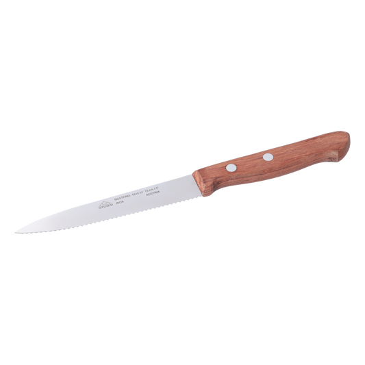 STUBAI  Küchenmesser mit Wellenschliff, 130 mm , scharfes Haushaltsmesser mit Edelholzgriff, Klinge aus Edelstahl, rostfrei, spülmaschinenfest