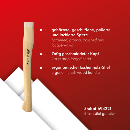 STUBAI ERSATZSTIEL aus Eschenholz 450 mm – geölt, 350 g – passend zu Handsappel 694201 – hochwertiger Holzstiel, ergonomisch, robust und langlebig für Forst und Holzbearbeitung