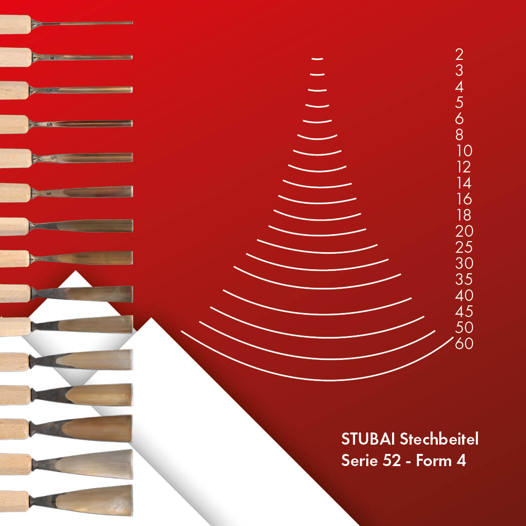 STUBAI Stemmeisen Stechbeitel Serie 52 - Form 5 | Gerades Hohleisen - 14 mm, mit Holzgriff, zum Vorstechen, für Anschlagarbeiten, Schrupparbeiten, Rosetten, zur Bearbeitung von Holz