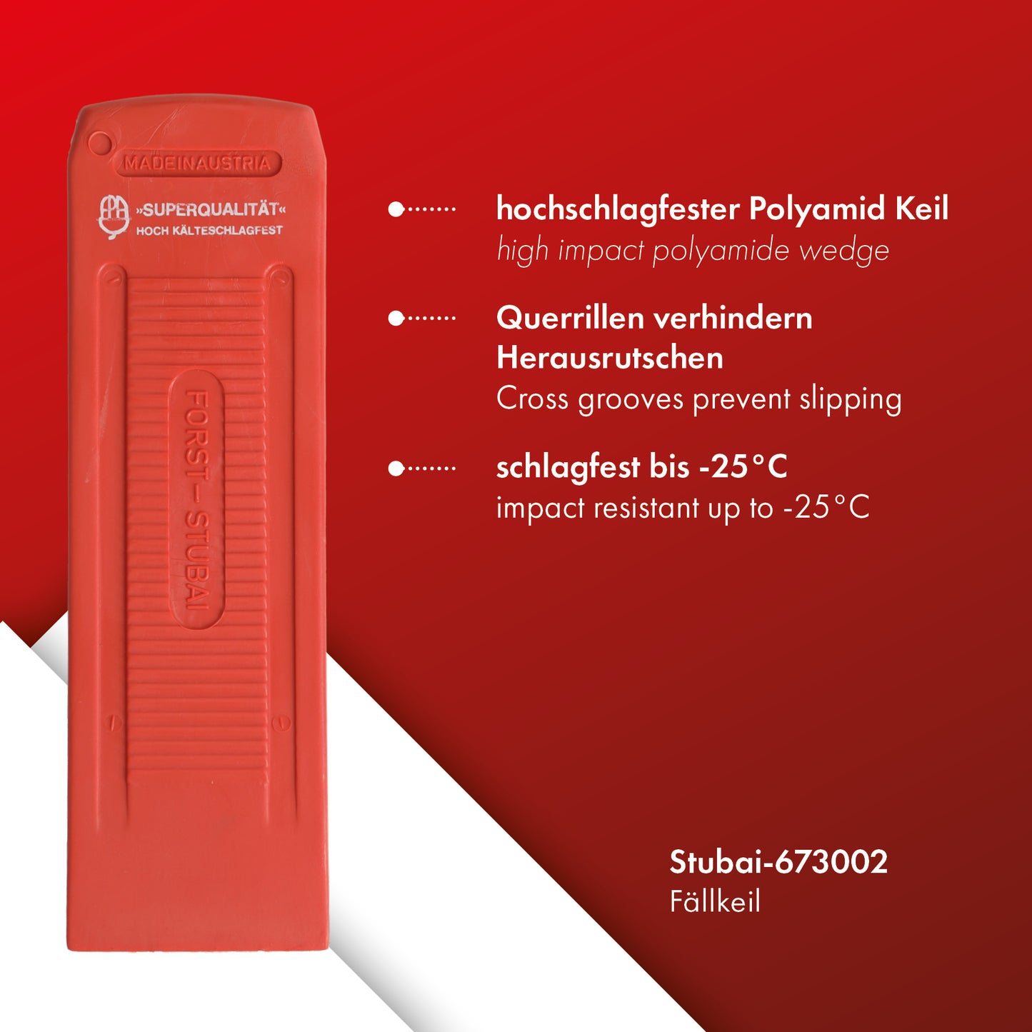 STUBAI Fällkeil 230 mm aus Polyamid | 280 g | Keil zum Fällen von Bäumen