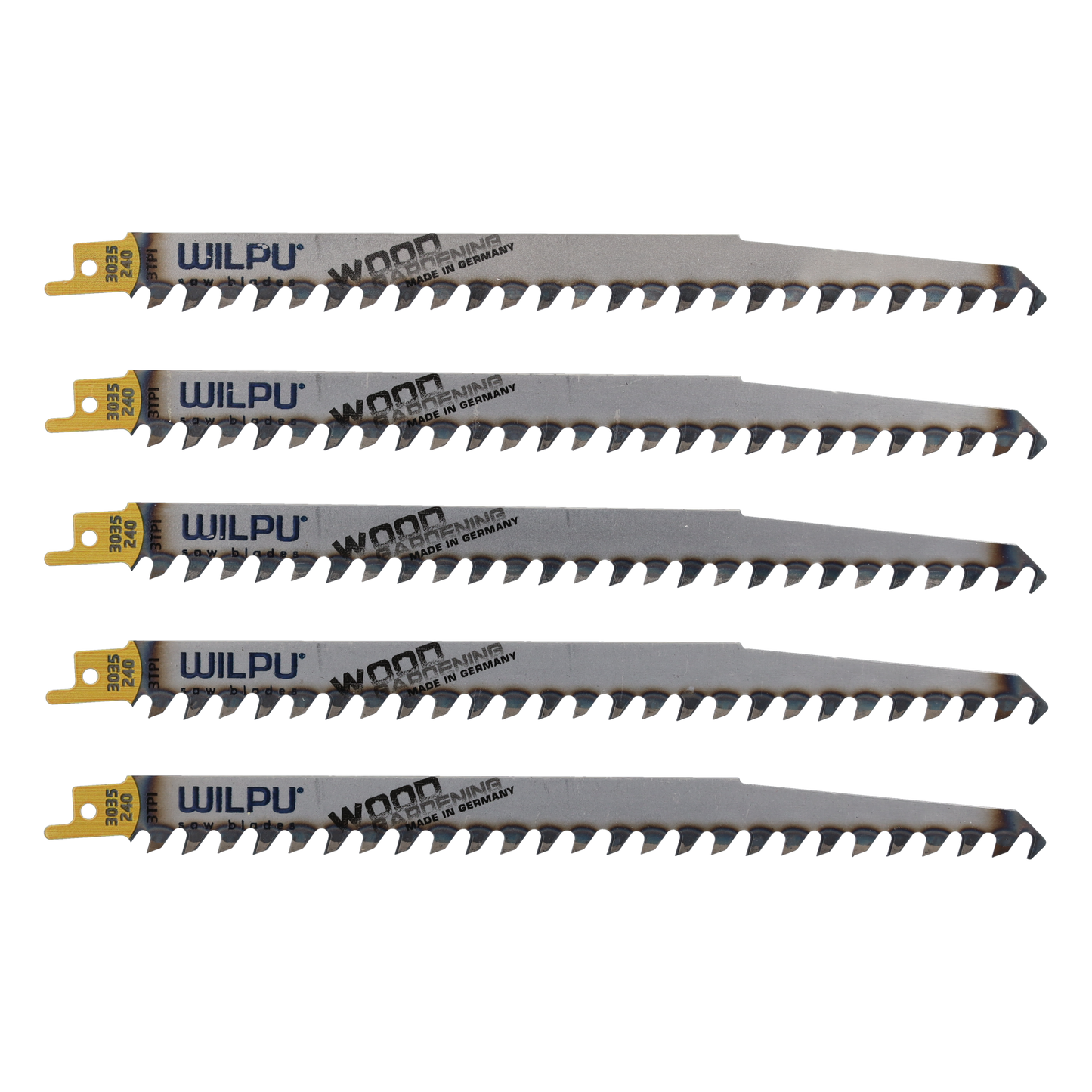 Wilpu 5 Stück  Säbelsägeblätter für Holz & Kunststoff | Länge 240mm ; Höhe 19mm ; Dicke 1,27mm ; Schnittlänge 220mm ; Zahnteilung 8,5mm / 3'' |