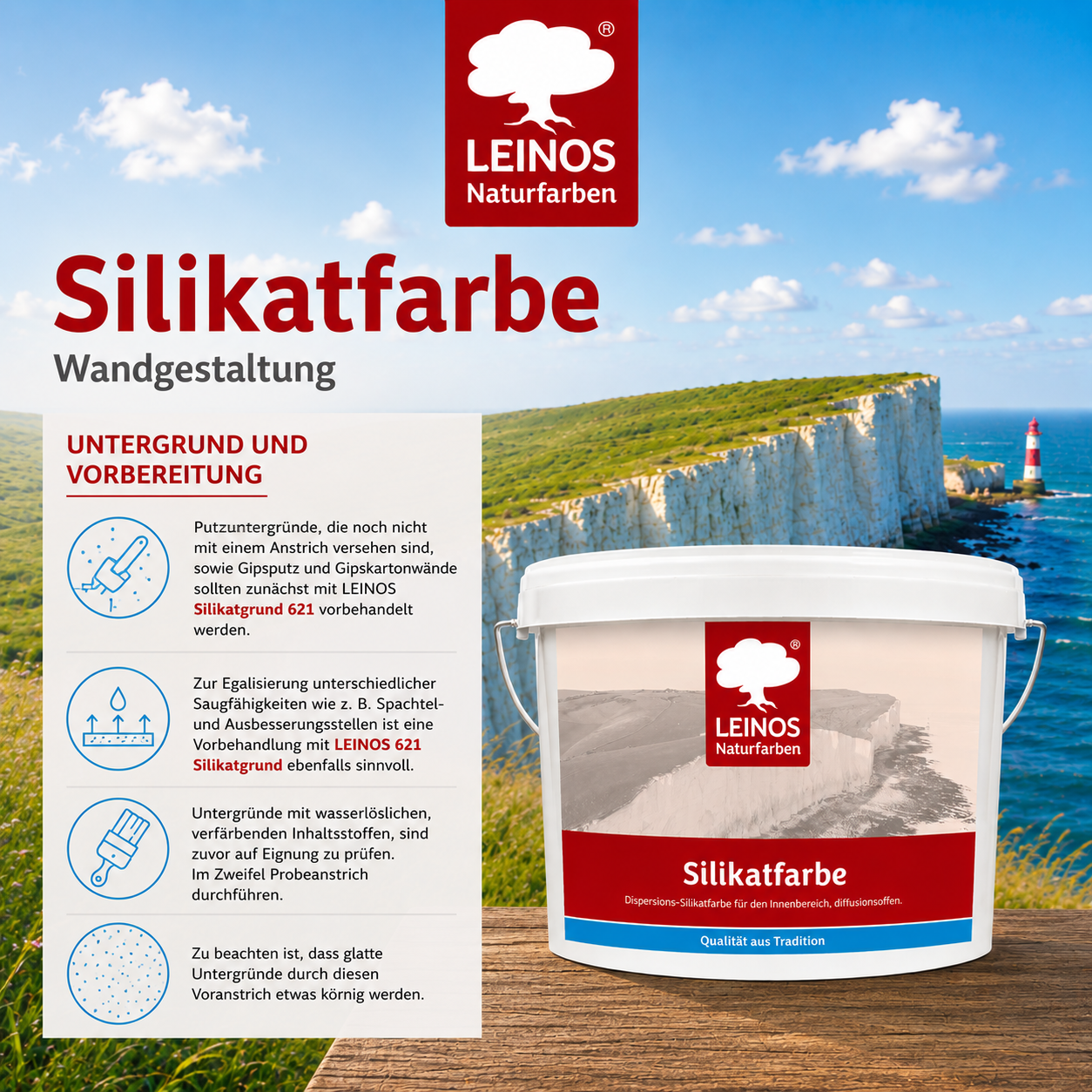 LEINOS Silikatfarbe 2,5 L Weiß – Waschfeste Wandfarbe für Feuchträume