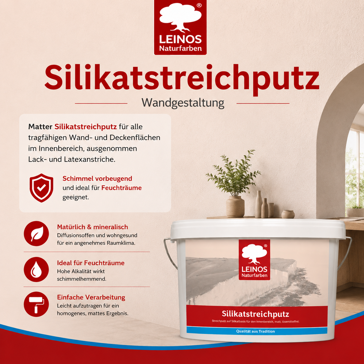 LEINOS Silikatstreichputz 10L – Strukturfarbe für Bad & Wohnräume