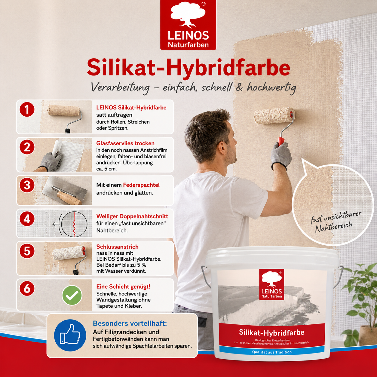 LEINOS Silikatstreichputz 10L – Strukturfarbe für Bad & Wohnräume