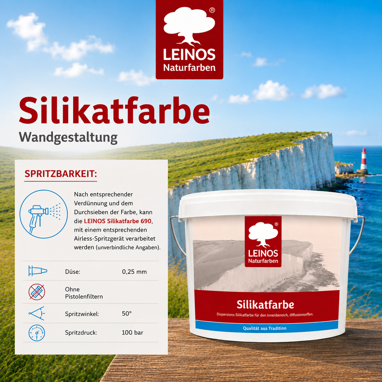 LEINOS Silikatfarbe 2,5 L Weiß – Waschfeste Wandfarbe für Feuchträume