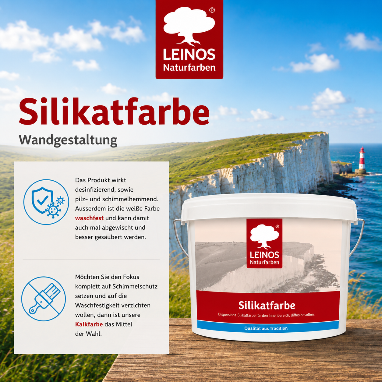 LEINOS Silikatfarbe 2,5 L Weiß – Waschfeste Wandfarbe für Feuchträume