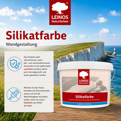 LEINOS Silikatfarbe 2,5 L Weiß – Waschfeste Wandfarbe für Feuchträume