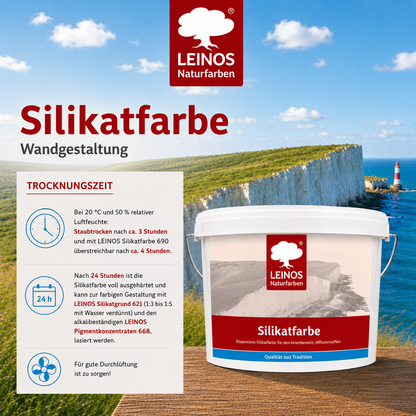 LEINOS Silikatfarbe 2,5 L Weiß – Waschfeste Wandfarbe für Feuchträume
