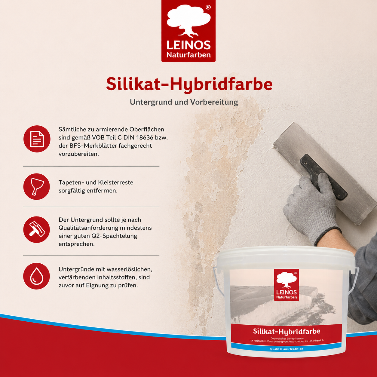 LEINOS Silikat-Hybridfarbe 10L – Vlieskleber und Wandfarbe