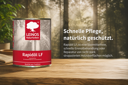 LEINOS Rapidöl LF 249, 2,5 l – lösemittelfreie Öl-Wachs-Kombination für Holz, schnelle Einmalbehandlung & Reparatur, pastös, sehr gut polierbar, für wenig beanspruchte Holzoberflächen