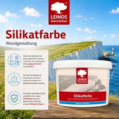 LEINOS Silikatfarbe 2,5 L Weiß – Waschfeste Wandfarbe für Feuchträume