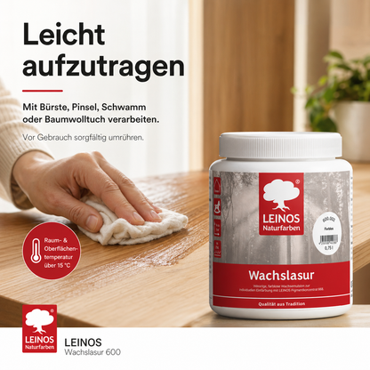 Leinos 600 Wachslasur für Innen 002 farblos 10 Liter – wässrige Holzlasur für Möbel, Holzdecken, Wandverkleidungen und Kinderspielzeug im Innenbereich, weiß, pigmentierbar, leicht aufzutragen
