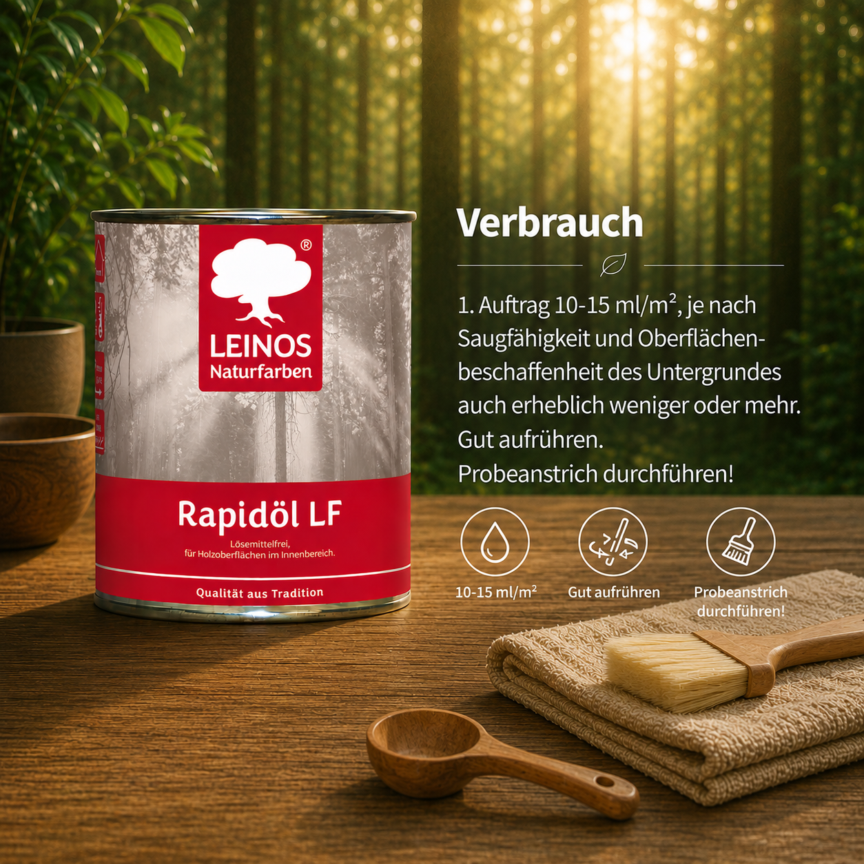 LEINOS Rapidöl LF 249, 2,5 l – lösemittelfreie Öl-Wachs-Kombination für Holz, schnelle Einmalbehandlung & Reparatur, pastös, sehr gut polierbar, für wenig beanspruchte Holzoberflächen