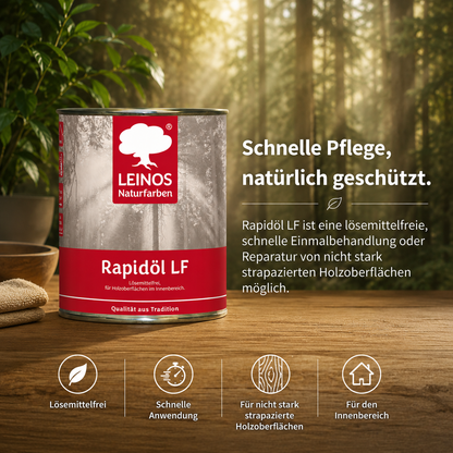 LEINOS Rapidöl LF 249 0,25 l – lösemittelfreie Öl-Wachs-Kombination für Holz, schnelle Einmalbehandlung & Reparatur, pastös, sehr gut polierbar, für wenig beanspruchte Holzoberflächen