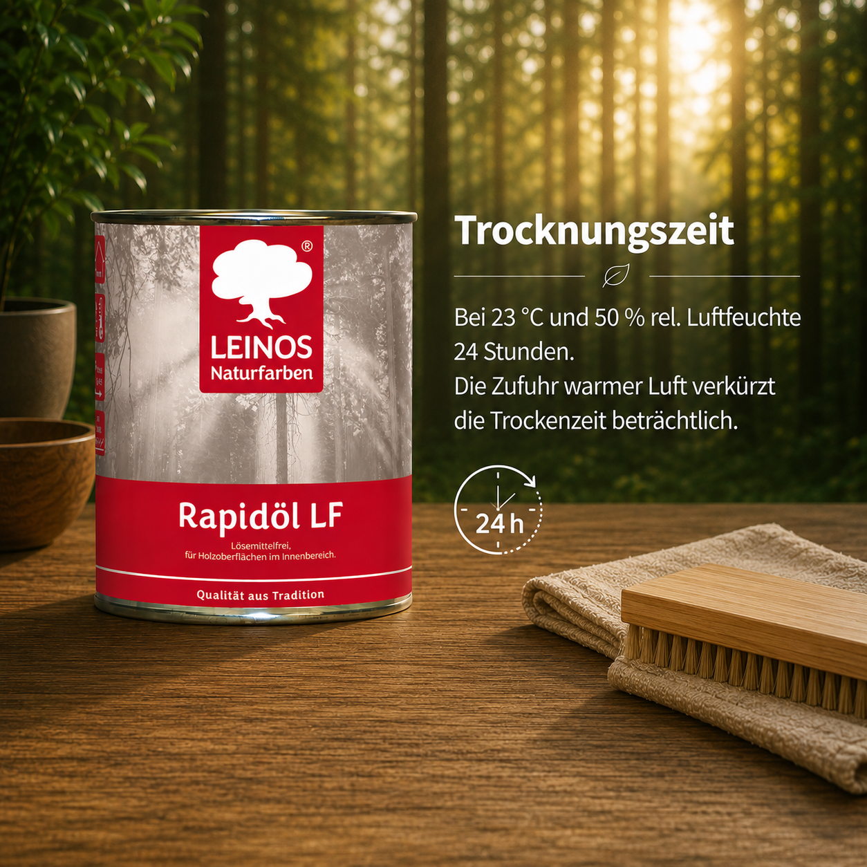 LEINOS Rapidöl LF 249, 2,5 l – lösemittelfreie Öl-Wachs-Kombination für Holz, schnelle Einmalbehandlung & Reparatur, pastös, sehr gut polierbar, für wenig beanspruchte Holzoberflächen