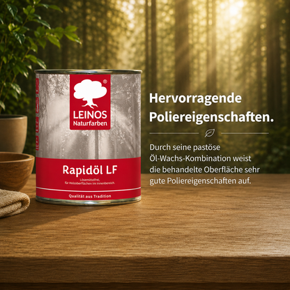 LEINOS Rapidöl LF 249 0,25 l – lösemittelfreie Öl-Wachs-Kombination für Holz, schnelle Einmalbehandlung & Reparatur, pastös, sehr gut polierbar, für wenig beanspruchte Holzoberflächen
