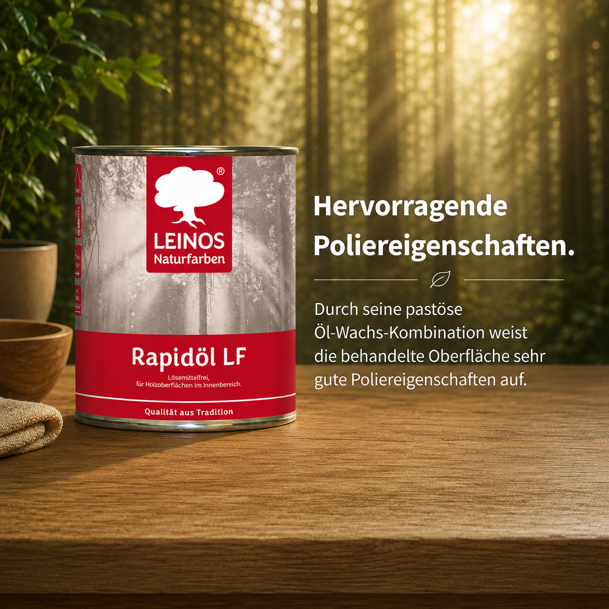 LEINOS Rapidöl LF 249, 0,75 l – lösemittelfreie Öl-Wachs-Kombination für Holz, schnelle Einmalbehandlung & Reparatur, pastös, sehr gut polierbar, für wenig beanspruchte Holzoberflächen