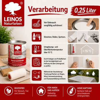 LEINOS Vorstreichfarbe 810 | 0,25  Liter | hochwertige Haftgrundierung für Holz, Metall, Glasfasertapeten | schnelltrocknend, biozidfrei & umweltfreundlich | weiß matt, offenporig, für Innen- und Außenanwendungen