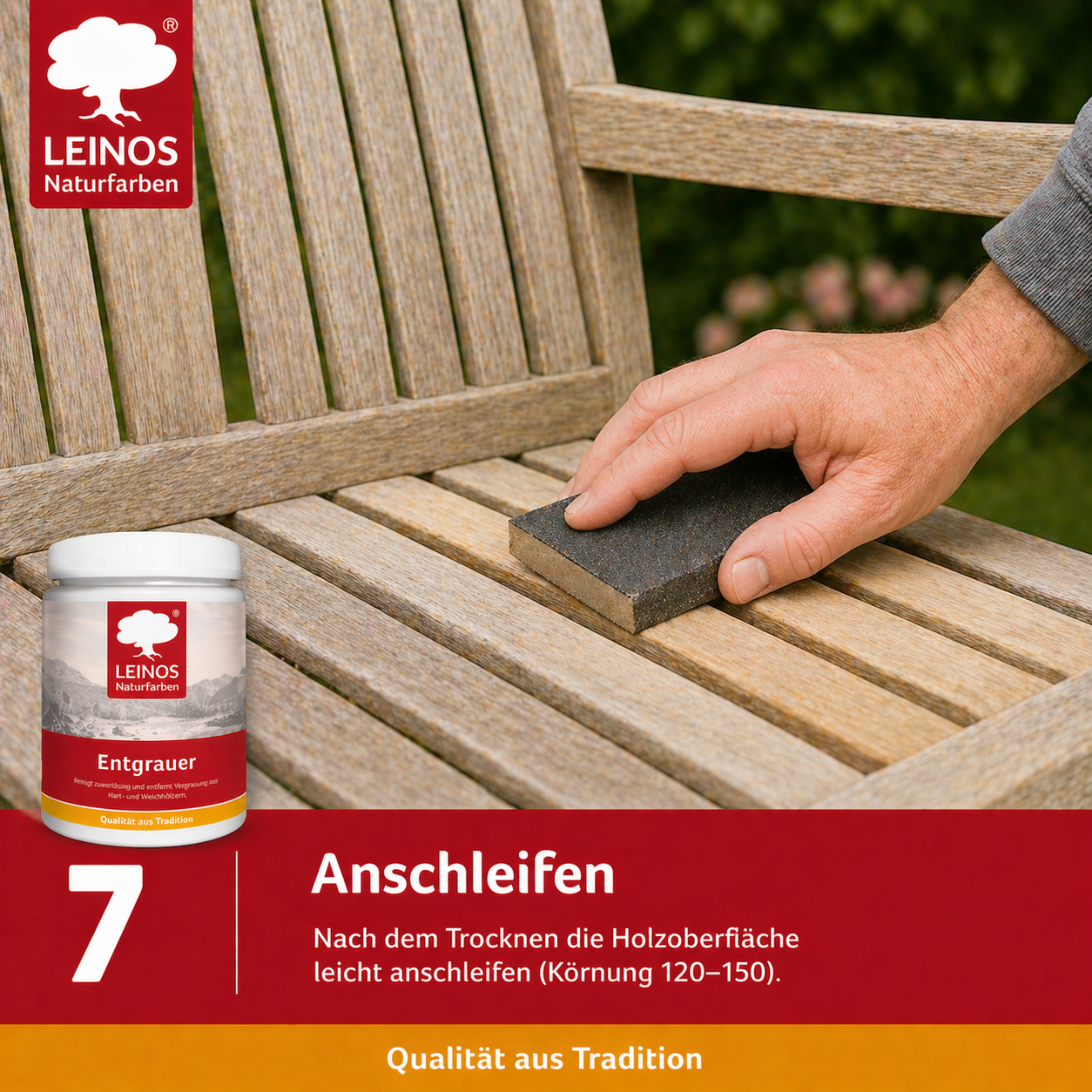 Leinos Entgrauer 2,5 Liter  für Holz-Gartenmöbel & Terrassenholz – Auftragen, einwirken lassen, abbürsten – effektive Reinigung & Auffrischung von Hart- und Weichholz