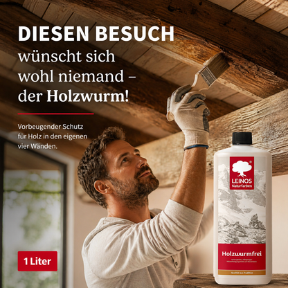 LEINOS Holzwurmfrei 130 |1 Liter | Holzschutz gegen Insekten- & Pilzbefall | Für Innen, überdachten Außenbereich & Feuchträume | Holzverfestiger mit physikalisch-mechanischer Wirkung