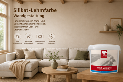 LEINOS Silikat-Lehmfarbe 689, naturweiß – Hochdeckende Wandfarbe für Innen, atmungsaktiv, lösemittelfrei, diffusionsoffen, geruchsarm, vegan, ideal für Lehmputz, Kalkputz, Putz – 2,5 L