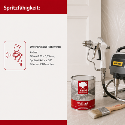 LEINOS 820 Weißlack Glänzend | 2,5 L Innen & Außen | Wohngesunder Naturharz-Öl Lack, wetterfest & strapazierfähig | ca. 20 m² Reichweite | Für Türen, Fenster, Möbel & Holzflächen | Profiqualität