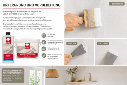 LEINOS Kalk-Universalspachtel 683, weiß – Mineralische Spachtelmasse für Wand & Decke innen, atmungsaktiv, schimmelhemmend, lösemittelfrei, glättbar & strukturierbar, auf Putz, Lehm, Gips – 5 kg