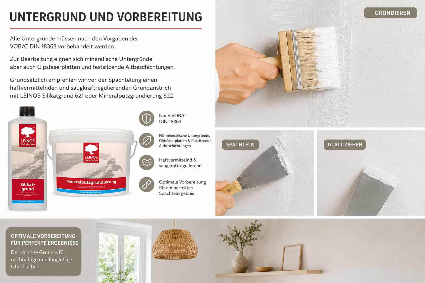 LEINOS Kalk-Universalspachtel 683, weiß – Mineralische Spachtelmasse für Wand & Decke innen, atmungsaktiv, schimmelhemmend, lösemittelfrei, glättbar & strukturierbar, auf Putz, Lehm, Gips – 20 kg